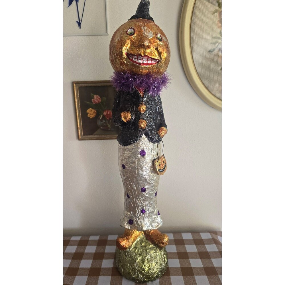 Halloween Foil Figure Lady Pumpkin 21" Vintage Inspired Whimsical Debra Schoch